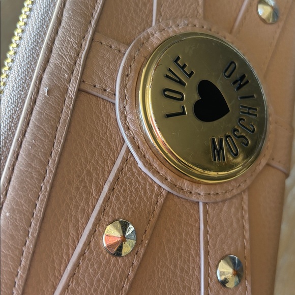 LOVE MOSCHINO Genuine Leather beige studded zip-around gold-tone Wallet - Picture 8 of 15